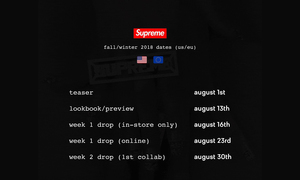 Supreme 2018 秋冬发售时间表
