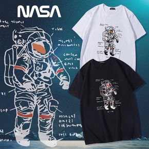 第2件半价！GZKHCOM 宇航员短袖印花NASA国潮涂鸦帅气情侣嘻哈夏季潮抖音太空