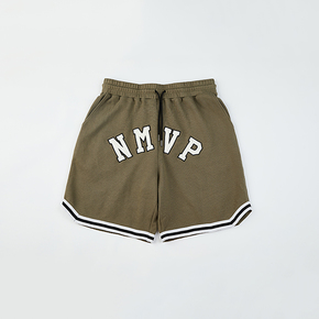 NXTMVP 夏季限定纯棉百搭双色字母刺绣短裤 墨绿