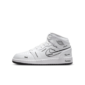 Air Jordan 1 Mid SS (GS) "Sneaker School" 二次元涂鸦复古篮球鞋 白黑 DQ1864-100