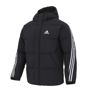 Adidas 3ST PUFFY DWN J 侧边条纹黑色连帽保暖羽绒服 H20754