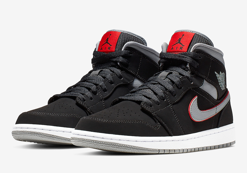 Air Jordan 1 Mid Black Grey Red 554724-060åå:registered:æ¥æ