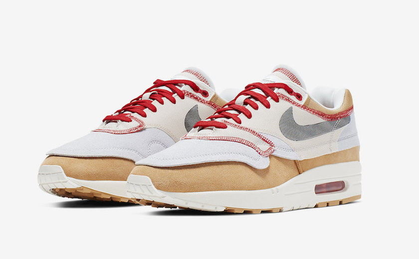 Nike Air Max 1 Inside Out Club Gold Black Pure Platinum Desert Sand Sail University Red 858876-713 Release Date
