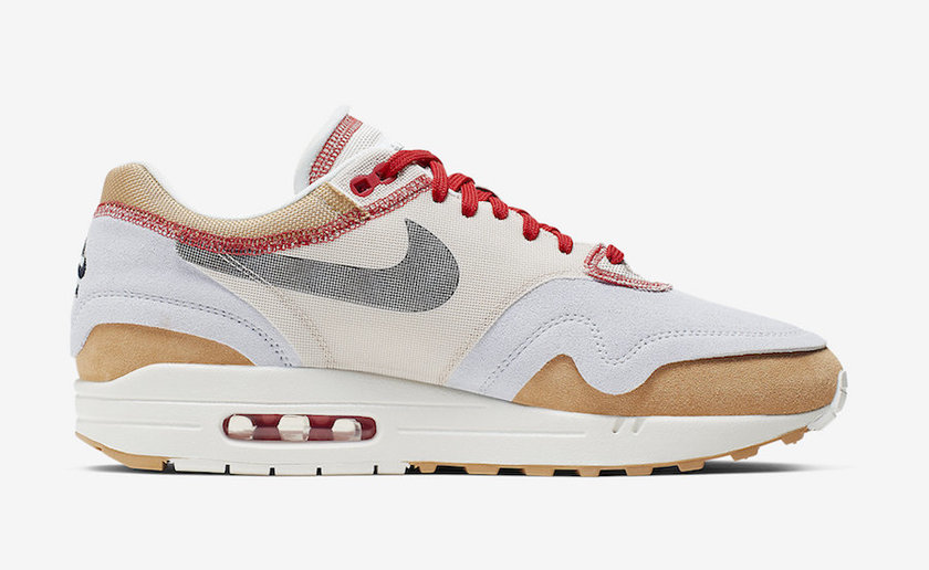 Nike Air Max 1 Inside Out Club Gold Black Pure Platinum Desert Sand Sail University Red 858876-713 Release Date