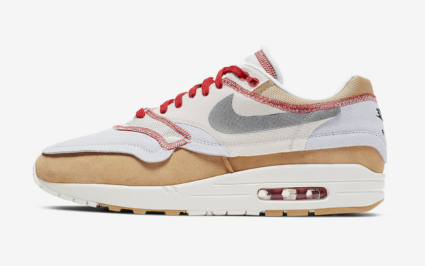 Nike Air Max 1 Inside Out Club Gold Black Pure Platinum Desert Sand Sail University Red 858876-713 Release Date
