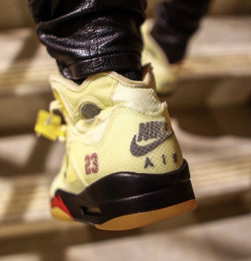 Off-White Air Jordan 5 Sail Fire Red  DH8565-100 On-Feet