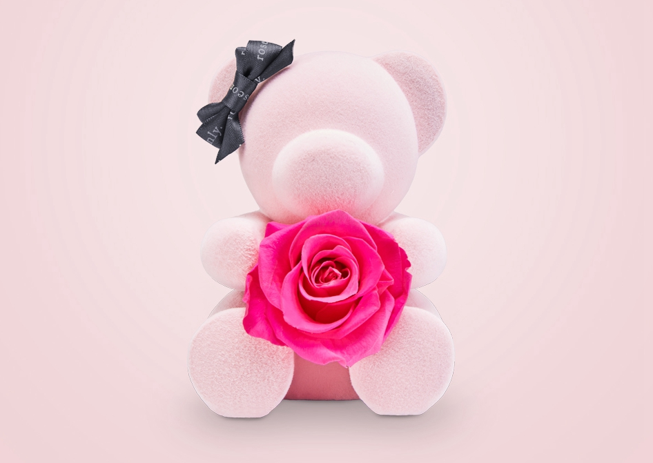 roseonly玫瑰公仔甜心熊灰色端坐版13cm红粉中型公仔